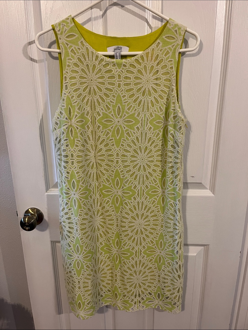 Badgley Mischka Lime Green Lace-Overlay Shift Dress
